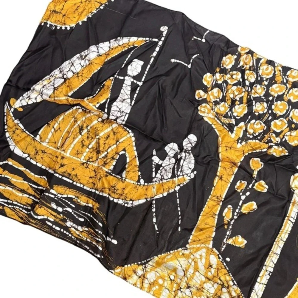 Vintage‎ Silk Scarf Narrative Print Batik Artisan Shawl Wrap Wearable Art Global